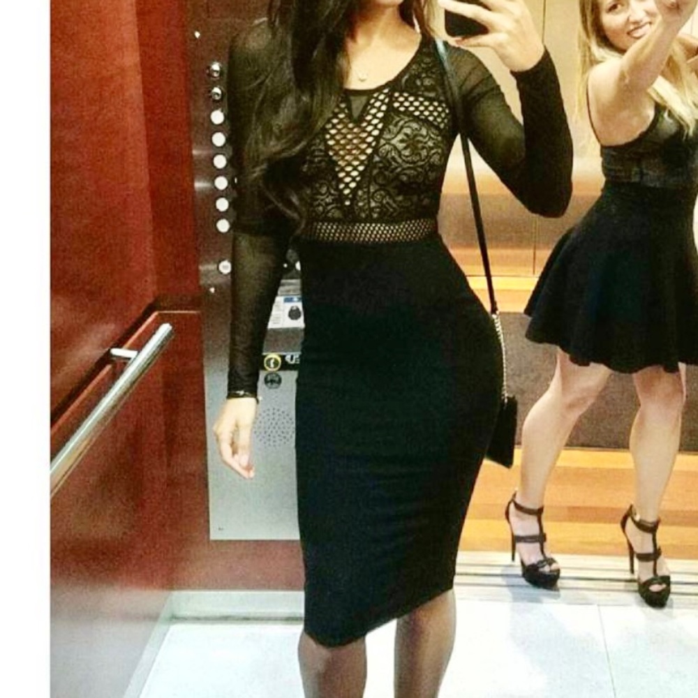 Lace sheer long sleeve midi dress
